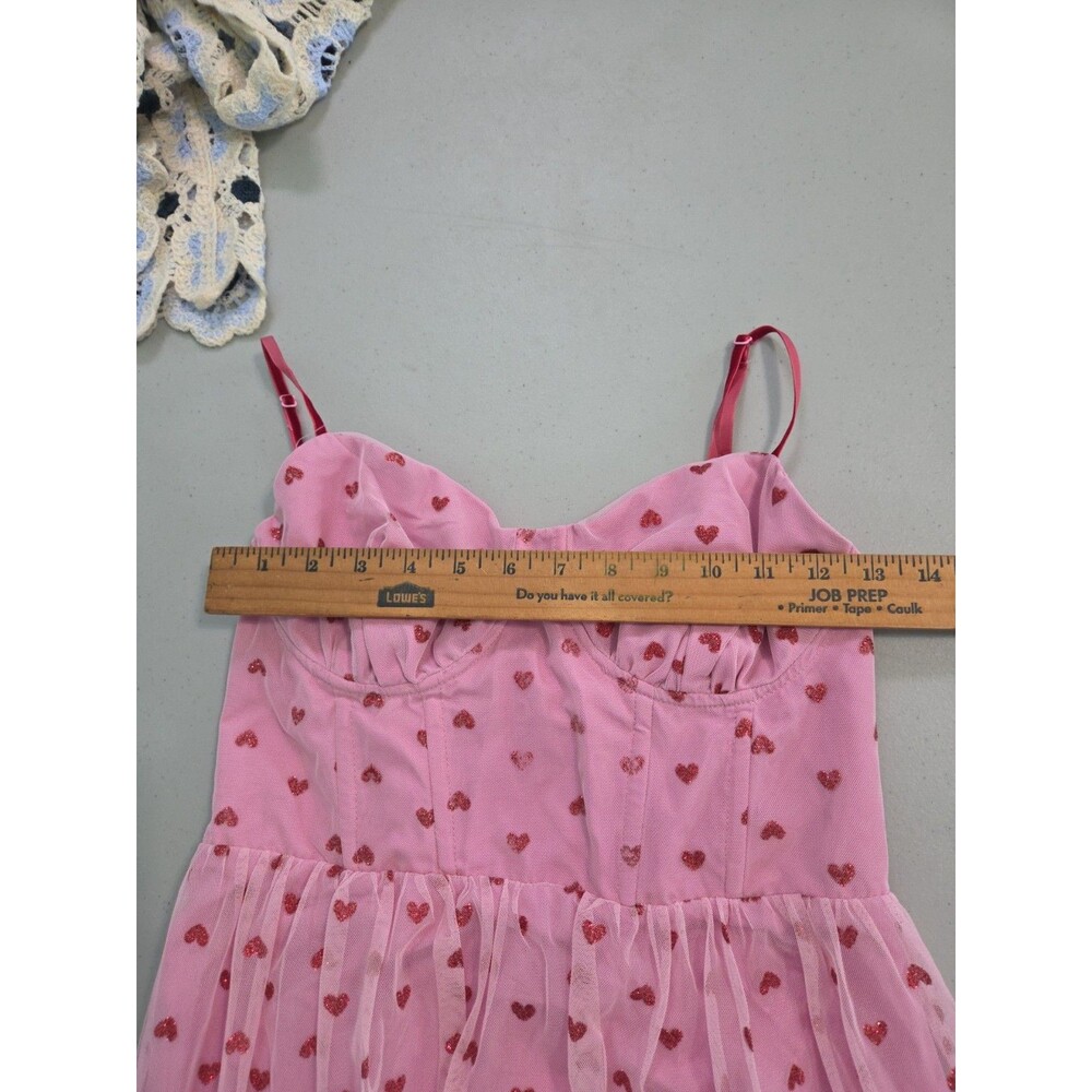 Betsey Johnson Dress Pink 8 NWT Red Glitter Heart Tulle Mesh Midi - Picture 3 of 5